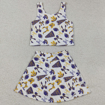 Baby Girls Clothes Purple Footballs Bows Plaid Vest Top Skorts Team Yoga Active Set GSD2690 9.2