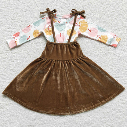 Fashion Baby Girls Clothes Velvet Dress Sets GLD0289