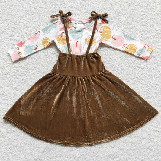 Fashion Baby Girls Clothes Velvet Dress Sets GLD0289