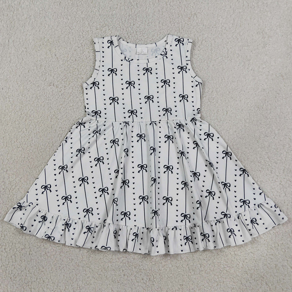 Baby Girls Dress Black Bows Heart Stripe Ruffle Knee Length Dresses GSD4153