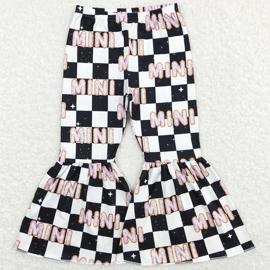 Baby Girls Pants Mini Black Checkered Bell Bottom Pants P0345