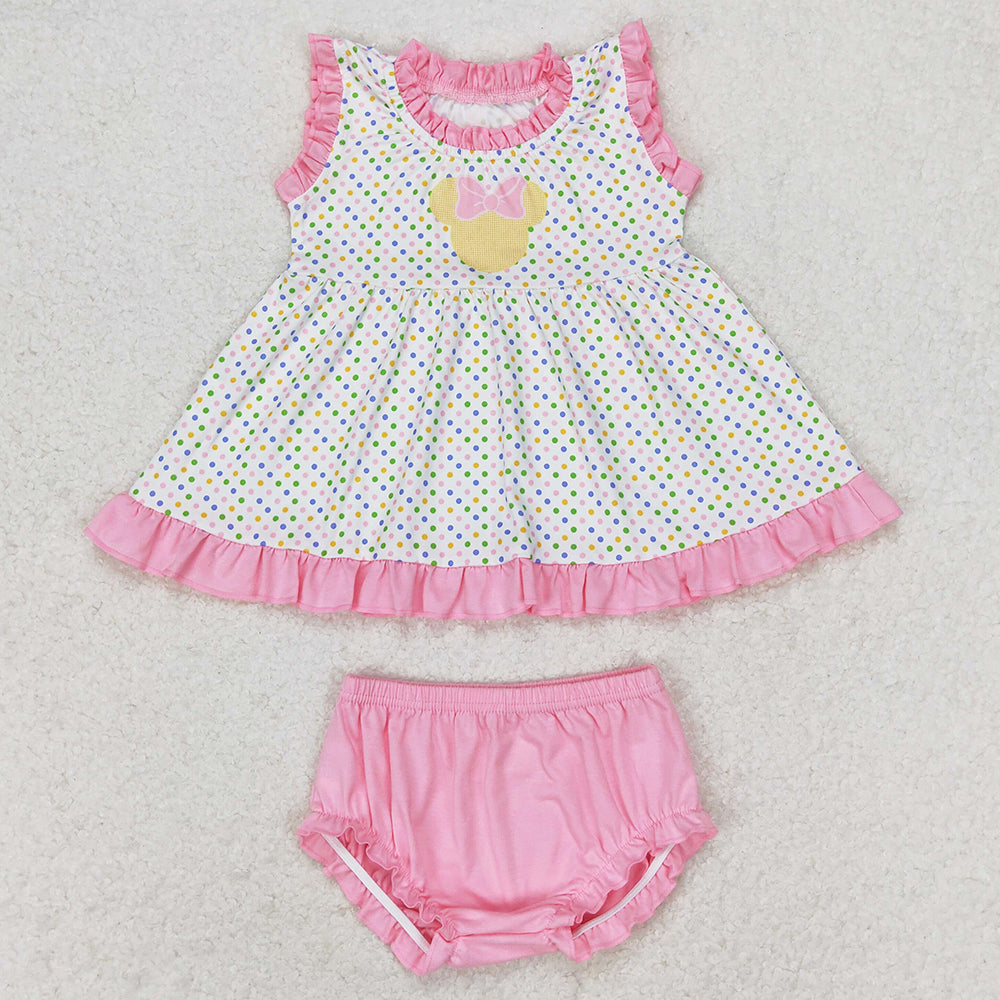 Baby Girls Clothes Bummies Shorts Pink Polka Dots Tunic Top Bummies Sets GBO0314