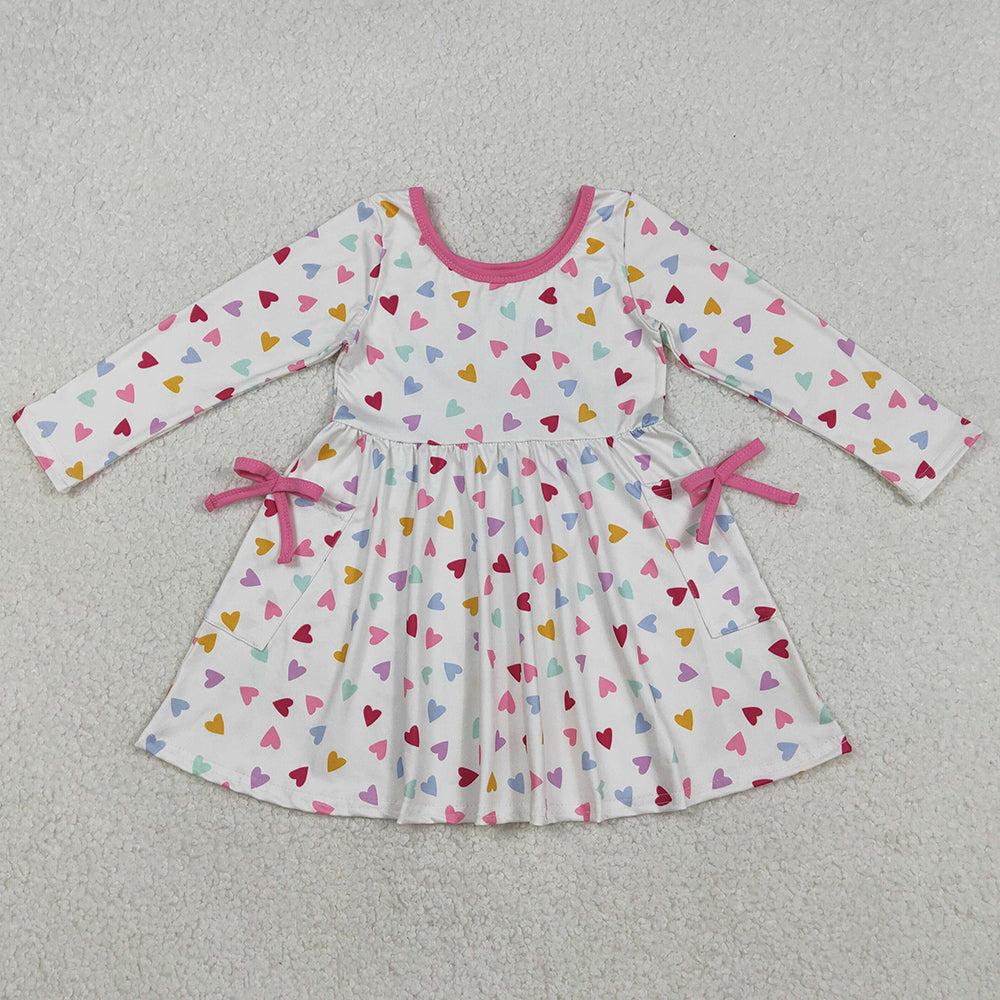 Baby Girls Dress Colorful Hearts Pockets Valentines Knee length Dresses GLD1428 12.2