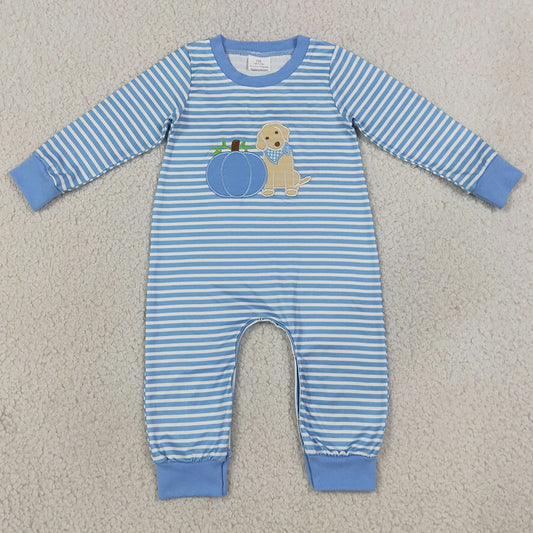 Baby Boys Rompers Embroidery Pumpkins Dogs Blue Stripe Fall Pant Rompers LR3141