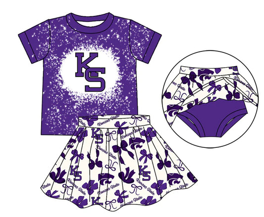 Preorder moq 5 purple K S bleached top bow skirt girls team outfits 8.23