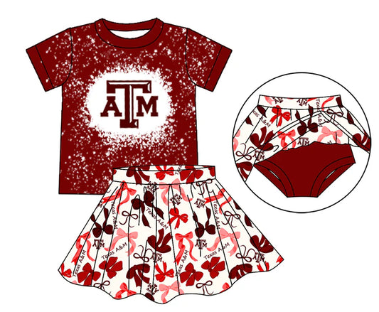 Preorder moq 5 A T M bleached top bow skirt girls team outfits 8.26