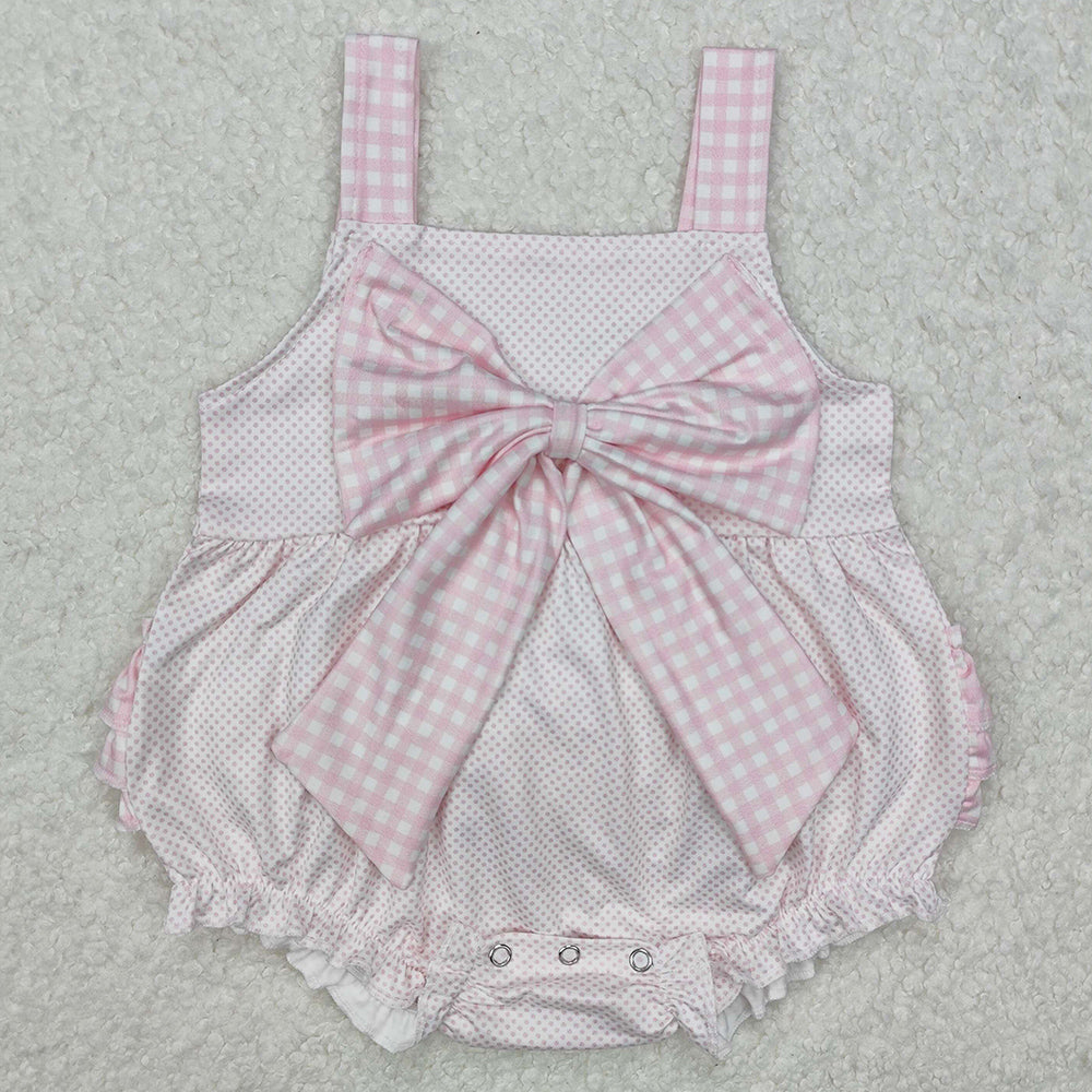 Baby Infant Girls Rompers Pink Dots Bows Straps Rompers SR2280