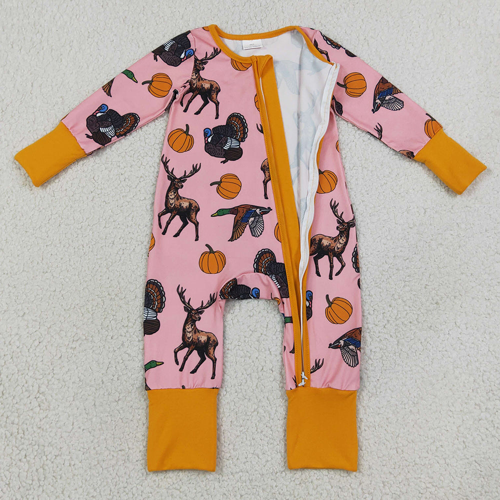 Baby Girls Rompers Pumpkins Turkey Ducks Deer Thanksgivings Two Way Zip Convertible Rompers LR3252