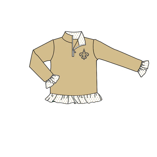 Preorder moq 5 Baby Girls Khaki Saint Team Zip Pullovers Tops 7.23