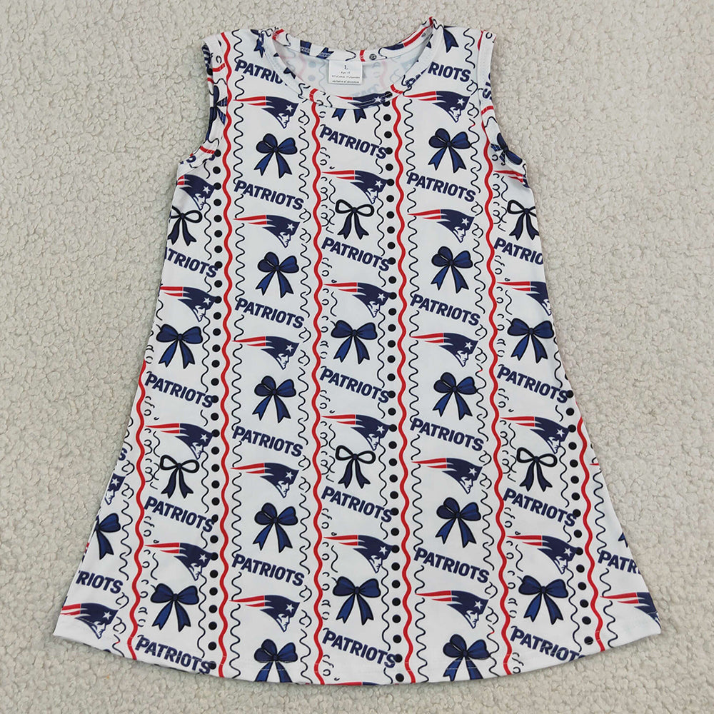 Baby Girls Dress Sleeveless Bows Patriots Stripe Team Knee Length Dress GSD4293