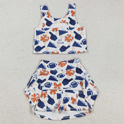 Baby Girls Clothes Navy Footballs Vest Top Short Skirts Yoga Sets GSD2694 9.2
