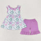 Baby Girls Clothes Purple Dinosaur Bow Tunic Ruffle Shorts Sets GSSO0533