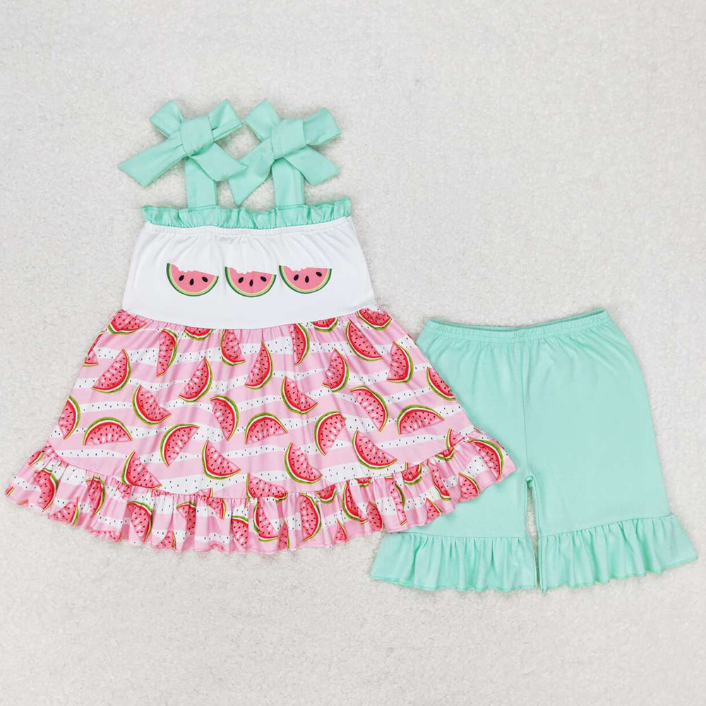 Baby Girls Clothes Watermelon Straps Tunic Ruffle Shorts Sets GSSO0709