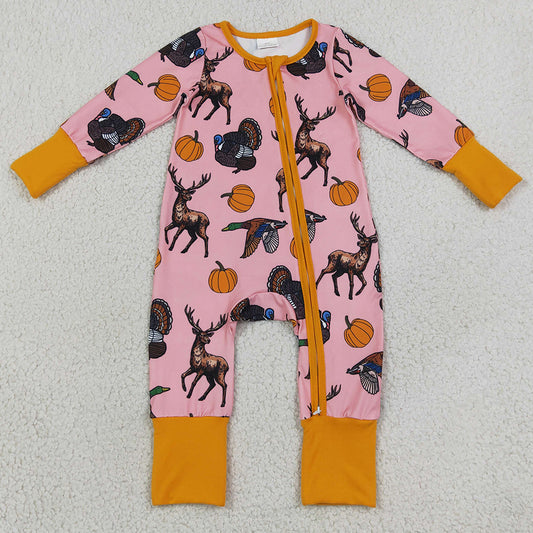 Baby Girls Rompers Pumpkins Turkey Ducks Deer Thanksgivings Two Way Zip Convertible Rompers LR3252
