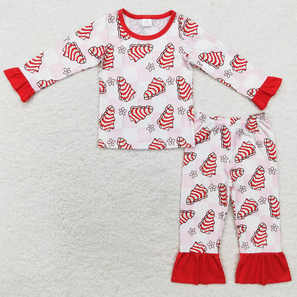 Baby Girls Pajamas Christmas Cake Checkered Top Pants Bamboo Pajamas Sets GLP1397