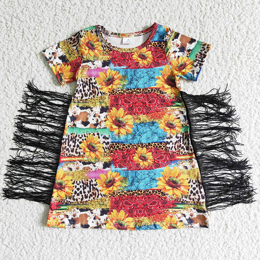 Fashion Baby Girls Dress Western Style Boutique Toddler Girl Dress with Tassel GSD0057