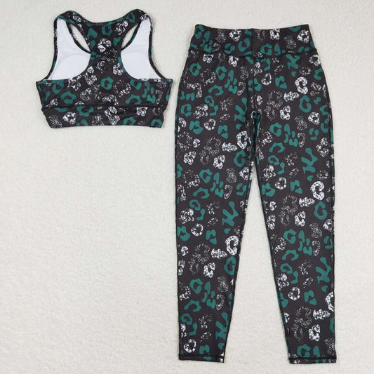 Adult Women Clothing Black Leopard Vest Top Pants Yogo Sports Clothes Sets GSPO1462