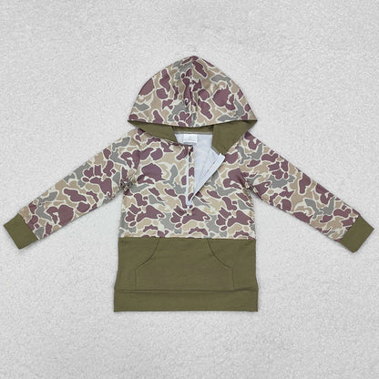 Baby Boys CLothes Green Camouflage Hooded Zip Pullovers Tops BT0913