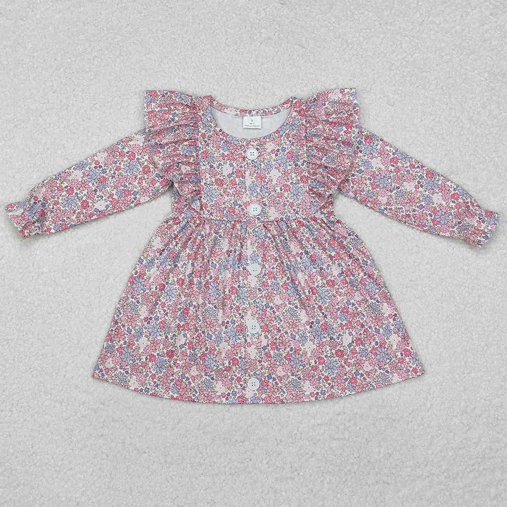 Baby Girls Dress Spring Flowers Ruffle Knee Length Dresses GLD0857