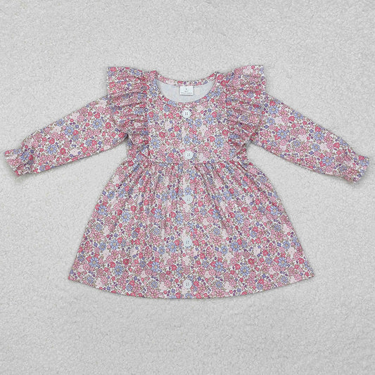 Baby Girls Dress Spring Flowers Ruffle Knee Length Dresses GLD0857