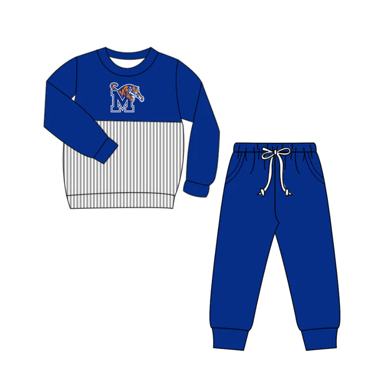 Preorder(moq 5)Baby Boys M Tigers Stripe Top Pockets Jogger Pants Team Clothes Sets 12.17