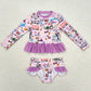 Baby Girls Swmsuits Summer Long Sleeve Purple Top Bummie Swimsuits S0292