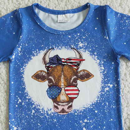 July 4th Baby Girl Clothes Bummie Sets Cow Star Print Cute Girls Clothes Bummies GBO0034