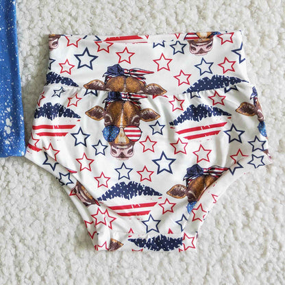 July 4th Baby Girl Clothes Bummie Sets Cow Star Print Cute Girls Clothes Bummies GBO0034