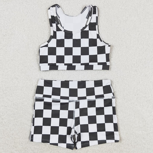 Baby Girls Clothes Black Checkered Crop Tops Shorts Clothes Sets GSSO0906