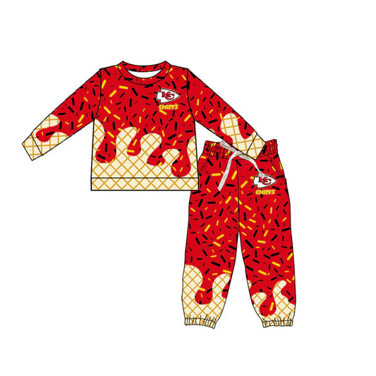 preorder(moq 5) Baby Boys Red kc Team long Sleeve Tee Shirt pants Clothes Sets 6.12