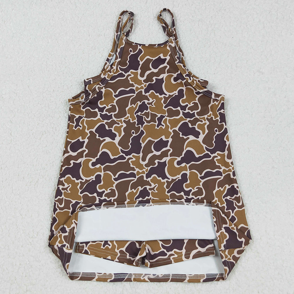 Baby Girls Dress Strap Brown Camo Pockets Yoga Active Knee Length Dresses GSD2722 9.5