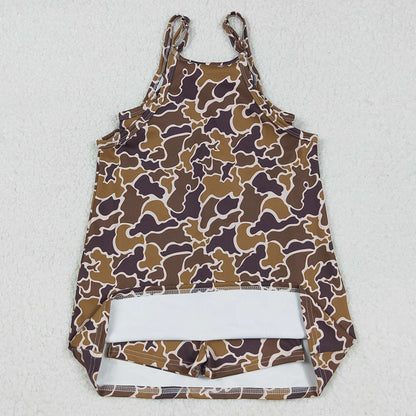 Baby Girls Dress Strap Brown Camo Pockets Yoga Active Knee Length Dresses GSD2722 9.5