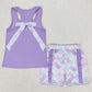 Baby Girls Clothes Purple Vest Bows Top Ruffle Floral Shorts Sets GSSO1060