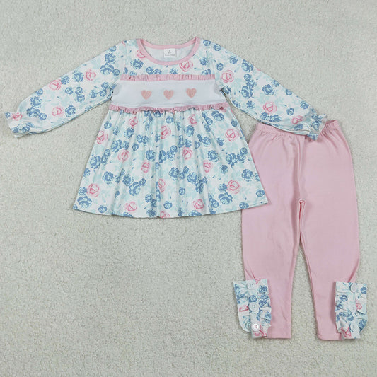 Baby Girls Embroidery Hearts Flowers Tunic Leggings Valentines Clothes Sets GLP2975 12.10