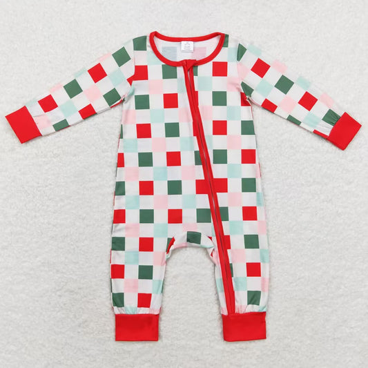 Infant Baby Rompers Christmas Redheckered Zip Bamboo Rompers LR1197