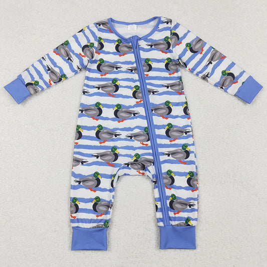 Baby Infant Boys Rompers Fall Stripes Ducks Bamboo Zip Rompers preorder LR1645