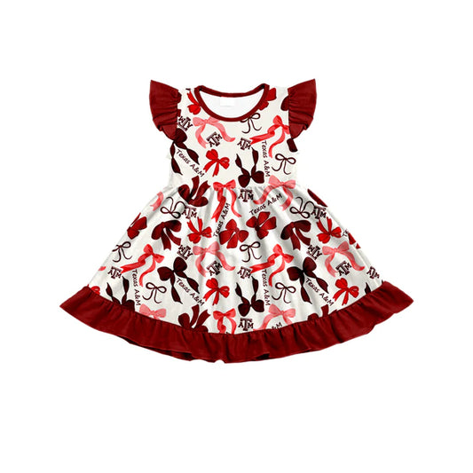 Preorder (moq 5) flutter sleeves A T M bows girls team dress 8.26