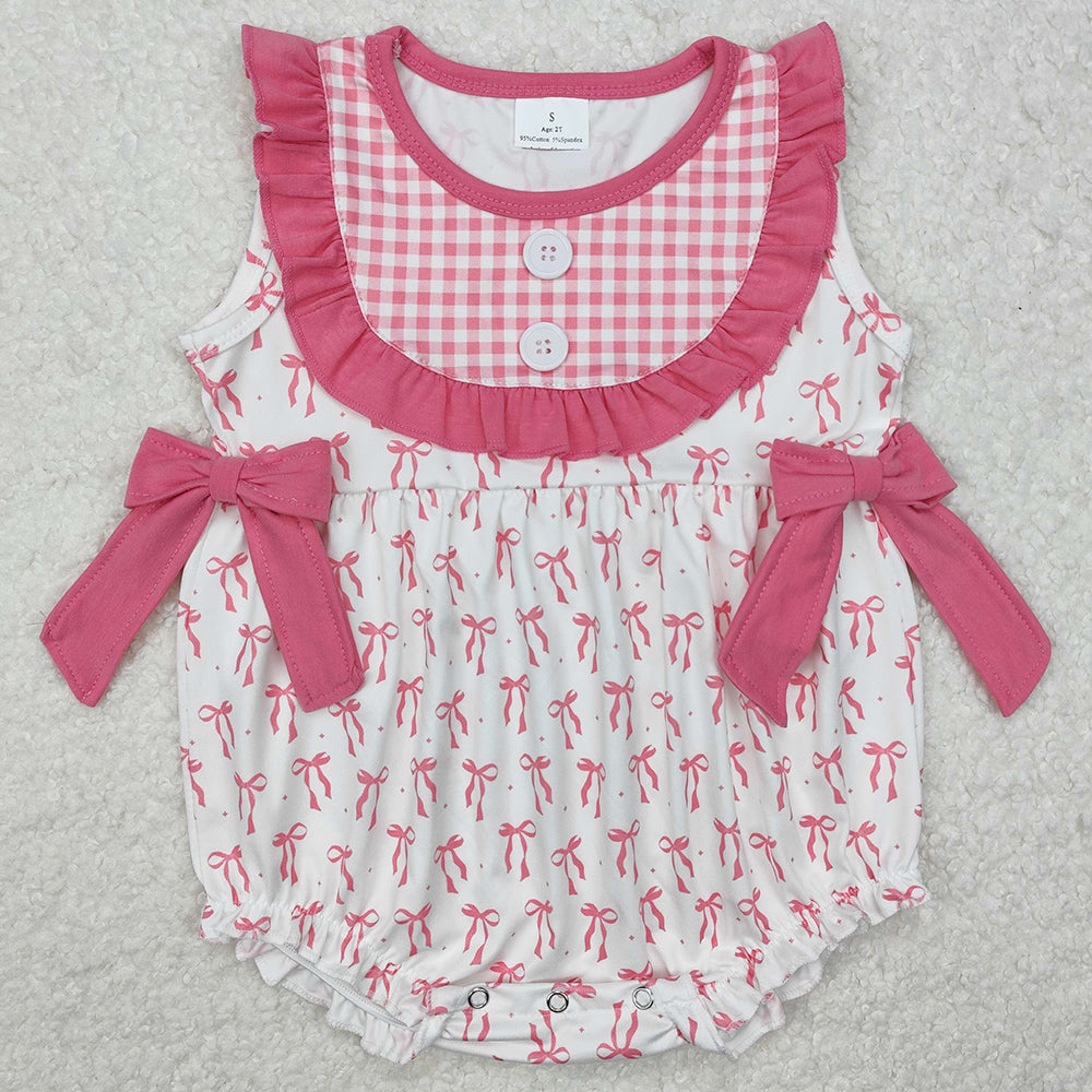 Baby Infant Girls Rompers Pinks Bows Bib Sleeveless Rompers SR2294