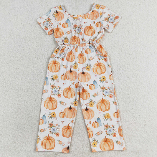 Baby Girls Jumpsuits Fall Pumpkin Flowers Short Sleeve Pants Jumpsuits SR1880