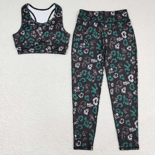 Adult Women Clothing Black Leopard Vest Top Pants Yogo Sports Clothes Sets GSPO1462