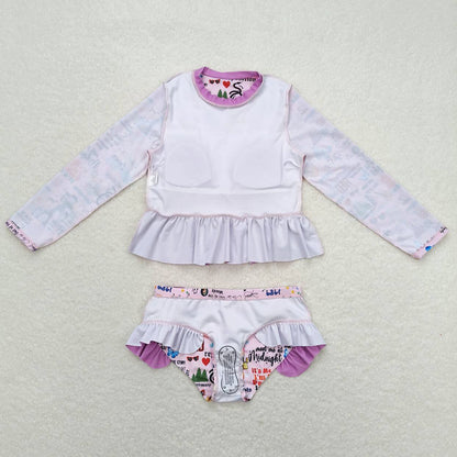 Baby Girls Swmsuits Summer Long Sleeve Purple Top Bummie Swimsuits S0292
