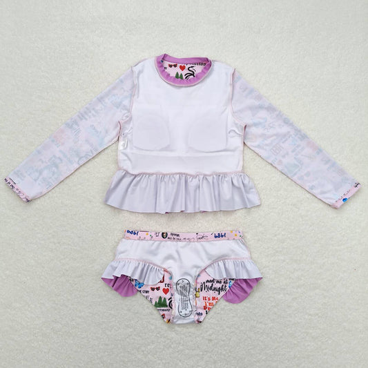 Baby Girls Swmsuits Summer Long Sleeve Purple Top Bummie Swimsuits S0292