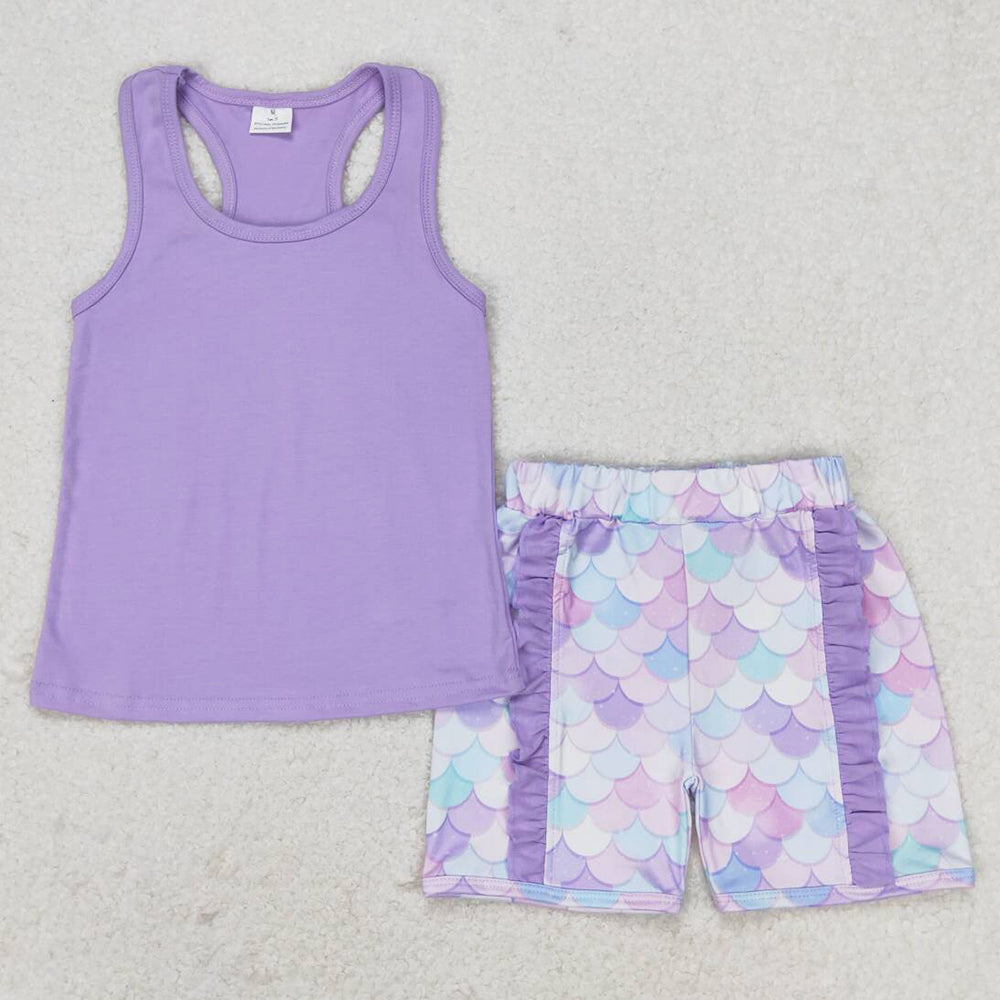 Baby Girls Clothes Purple Vest Bows Top Ruffle Floral Shorts Sets GSSO1060