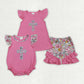 Sibling Baby Girls Embroidery Floral Cross Ruffle Shorts Easter Clothes Set Ruffle Rompers