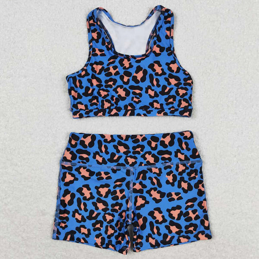 Baby Girls Clothes Blue Leopard Crop Tops Shorts Sets GSSO0901