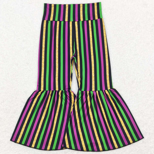 Baby Girls Pants Mardi Gras Stripes Bell Bottom Pants P0405