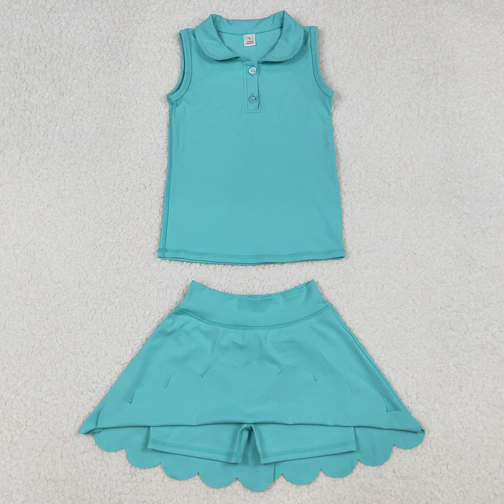 Baby Girls Clothes Aqua Sleeveless Button Top Skirt Yoga Sets GSD2349 9.13