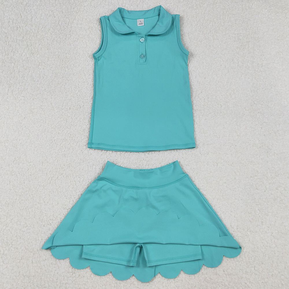 Baby Girls Clothes Aqua Sleeveless Button Top Skirt Yoga Sets GSD2349 9.13