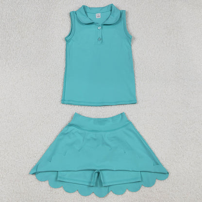 Baby Girls Clothes Aqua Sleeveless Button Top Skirt Yoga Sets GSD2349 9.13