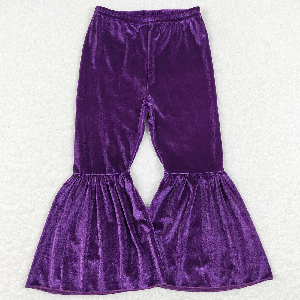 Baby Girls PantsToddler Purple Velvet Bell Bottom Flare Pants P0385